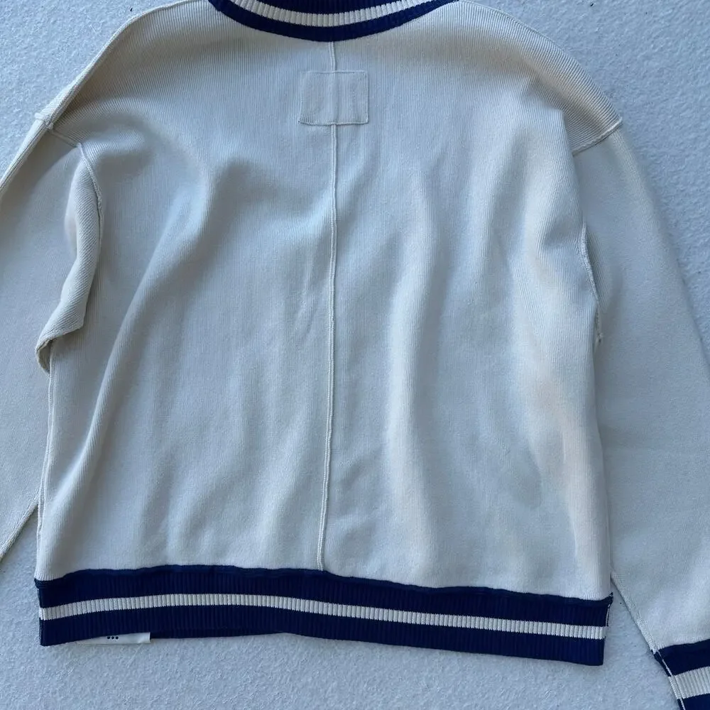 Free People We The Free Varsity Cardigan Women's XS Ecru Blue Slouchy Cable Knit - Picture 8 of 9